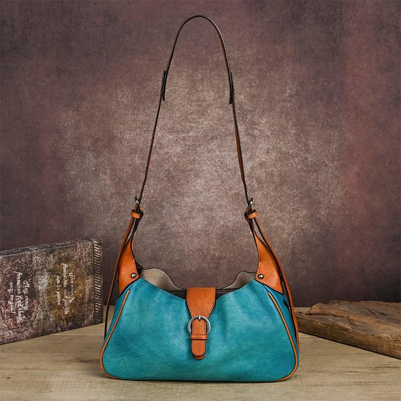 Johnature Genuine Leather Retro Women's Bag Solid Color Soft Cowhide Large Capacity Shoulder Crossbody Bag