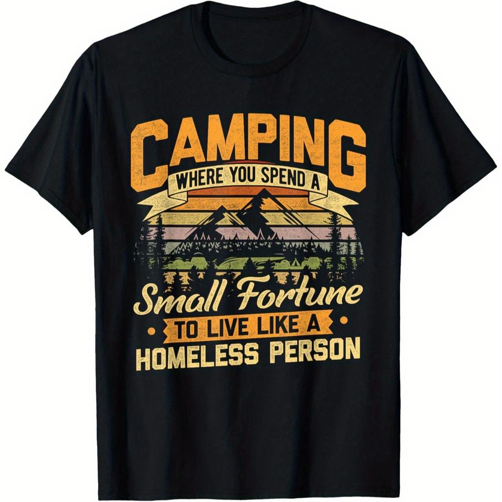 Camping Graphic TShirt 100 Cotton ONeck Short Sleeve Summer Casual Mens Tshirt Streetwear