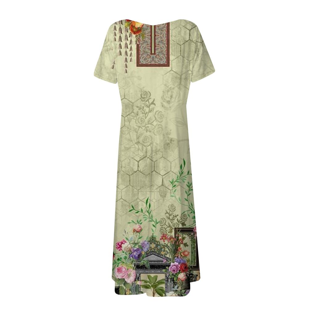 Women's Fashion And All- Summer Temperament V-neck Printed Short-sleeved Dress