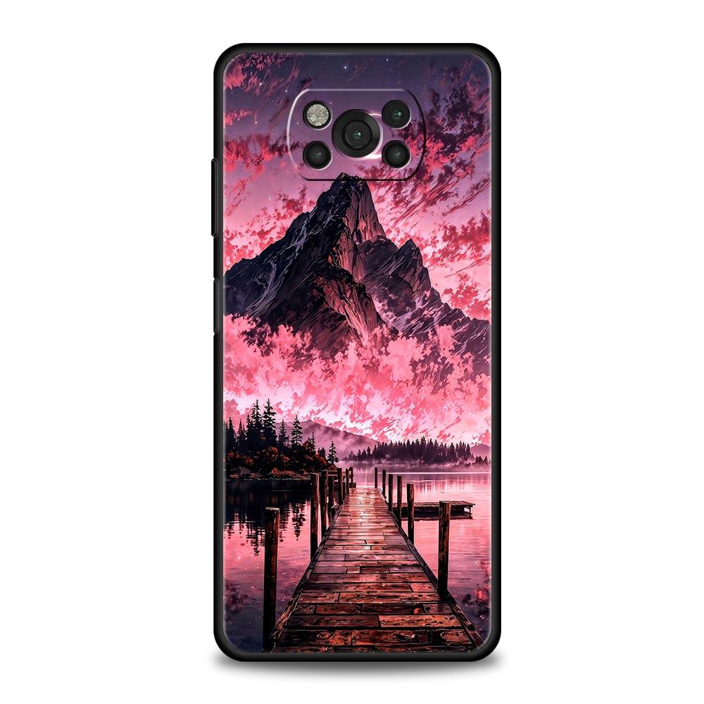 Pink Sunset Mountain Phone Case Cover  for Xiaomi Poco F7 Ultra F6 F5 F4 F3 X6 X5 X4 X3 NFC C51 C55 M4 GT 5G Soft TPU Shell Bags