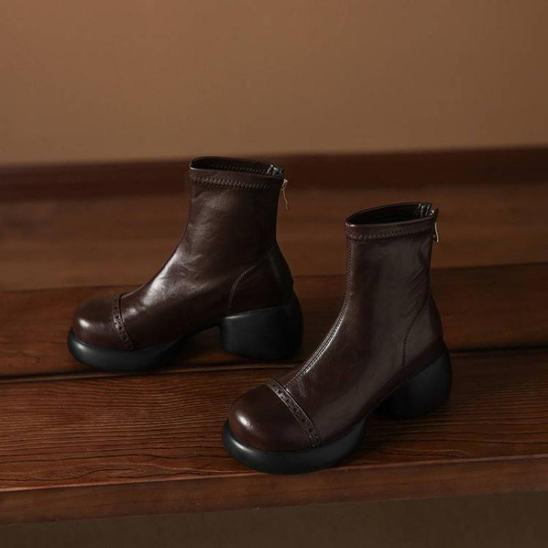 Neue Damenmode-Stiefel mit runder Spitze, dicker Sohle und Übergröße, bequeme und rutschfeste Damenstiefel mit hohem Absatz und Reißverschluss hinten, runde Spitze, Blockabsätze.