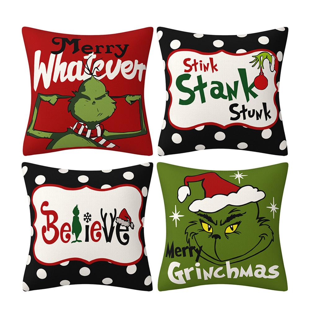 

4pcs Grinch Christmas Pillow Covers For Christmas Home Decorations, 45x45cm