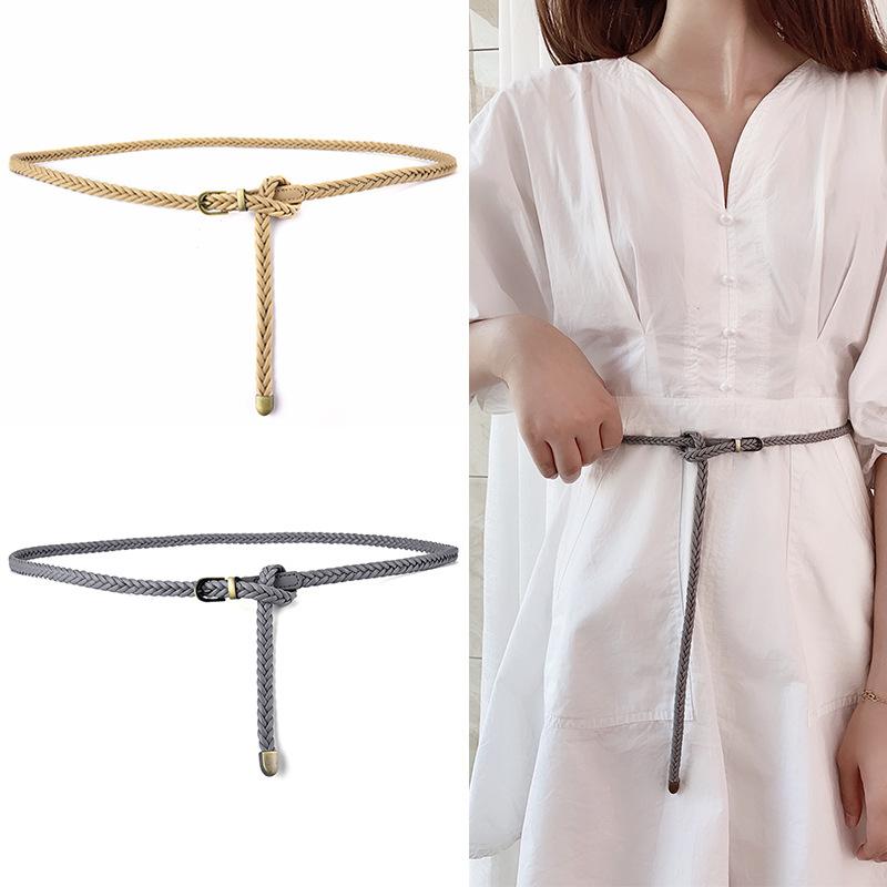 Vintage Wax Rope Thin Belt Women'S Woven Waist Chain Women'S Decorative Dress Jeans Belt