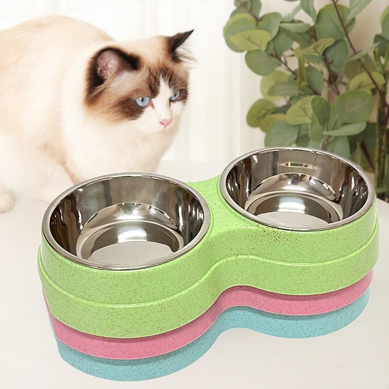 Stainless Steel Pet Drinking Dish Feeders Cat Puppy Feeding Supplies Small Dog Accessories Double Pet Bowls Dog Food Water Basin Meal Utensils 1pcs