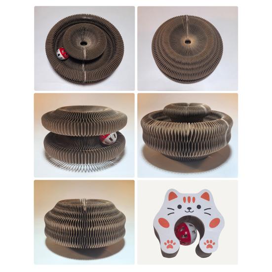 Flexible Accordion Cat Toy Changeable Cat Scratching Board with Bell Ball Portable