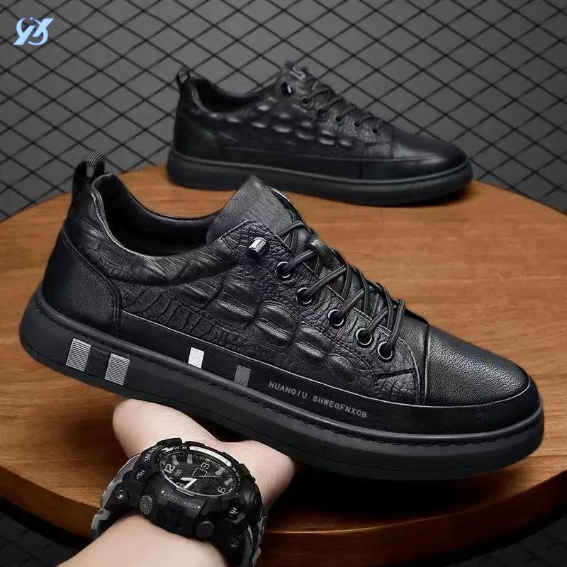 Board Shoes Men's Crocodile Pattern Leather Shoes Autumn New Men's Versatile Casual Shoes Soft-soled Non-slip Shoes