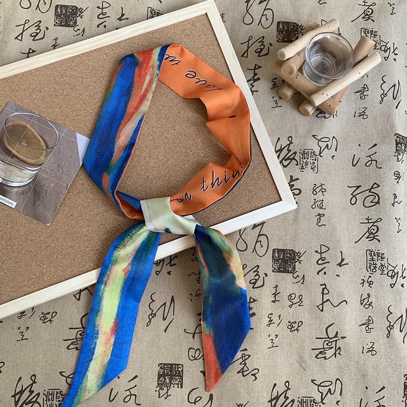 Silk scarf premium sense slender strip narrow silk scarf women's retro versatile streamer headscarf headband hair band hair tie bag decorative belt