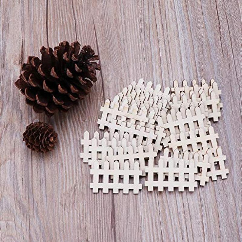 50pcs Wooden Fence Embellishment,Fence Shaped Wooden Scrapbooking Wooden Cutouts Wood Ornament for Crafts Projects, Home/Party Decorations