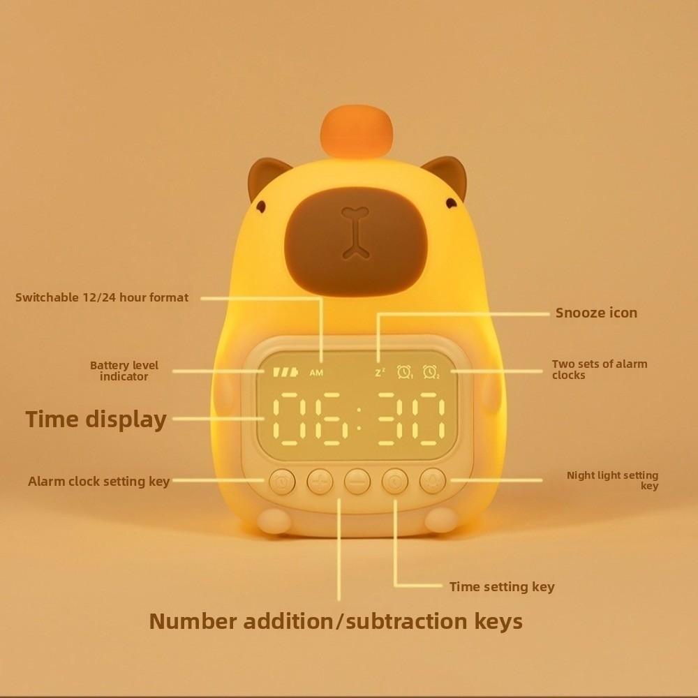 Cartoon Capybara Alarm Clock Silicone Bedside LED Clock Creative Capybara Night Light  Bedroom