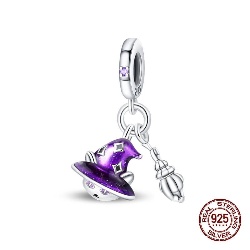 2025 Halloween Party Charms 925 Sterlingsølv Selvlysende Gresskar Spøkelse Flaggermus Perle Hengende Armbånd Halskjede DIY Smykker Festgave