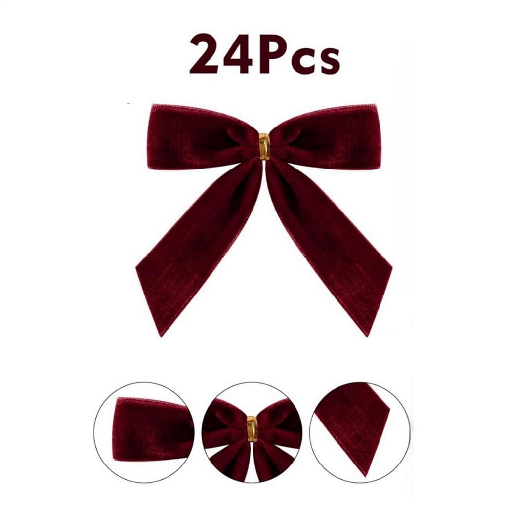Velvet Bows for Christmas Tree 24 Pieces Ornaments Rustic Velvet Bows for Christmas Tree for Garlands Gift Wrapping Weddings
