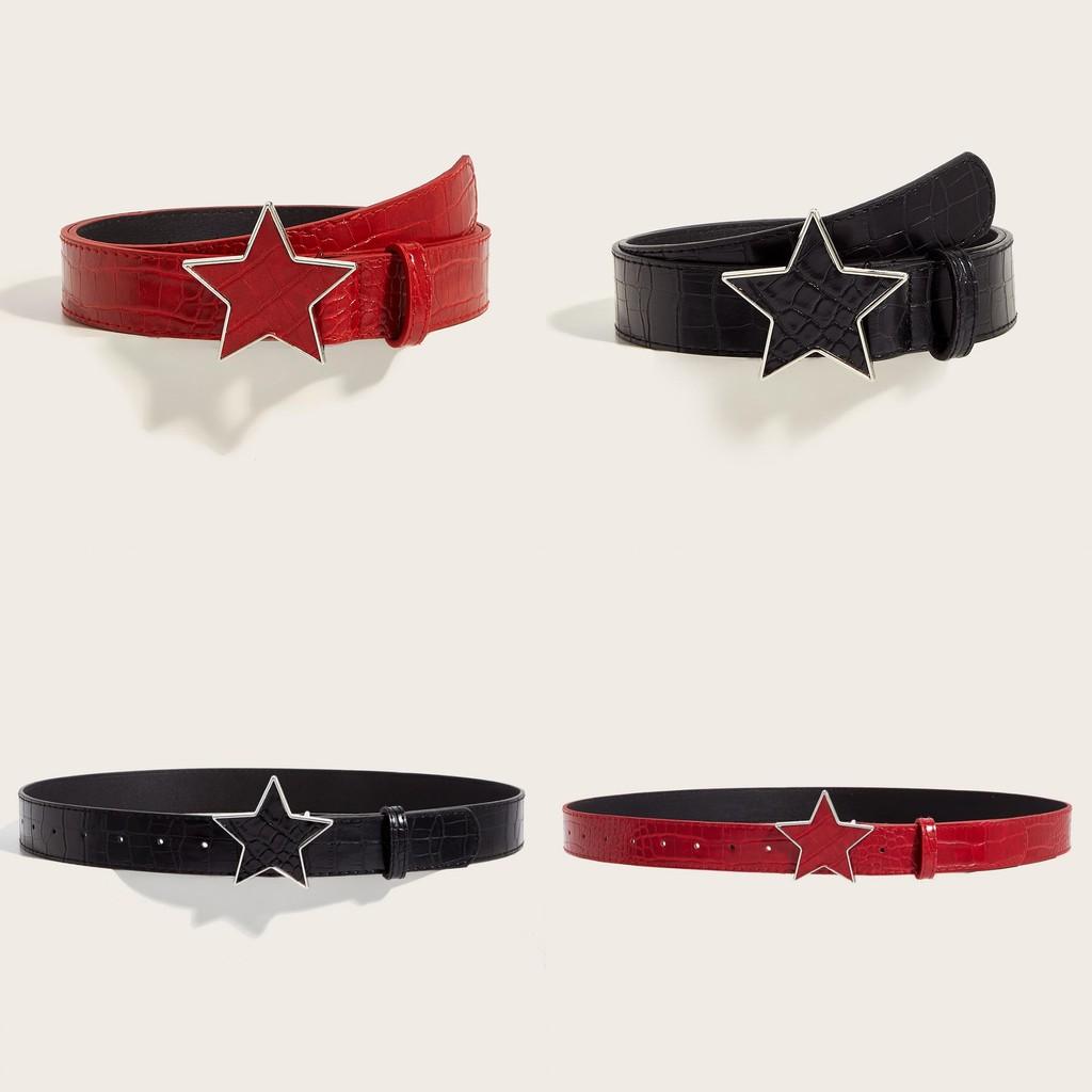 Punk Pu Style Leather Belt With Star Decor And Snap Fastener For Teens Adults