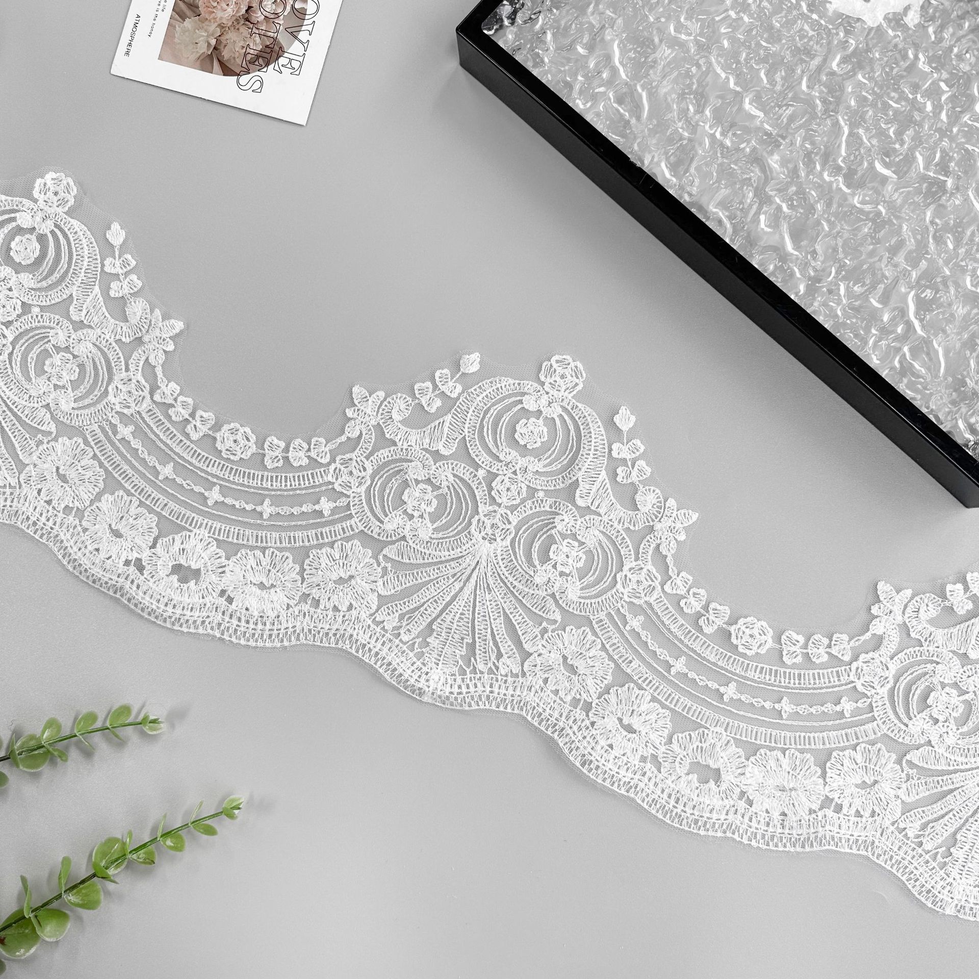 

Белая сетка с вышивкой в виде штрих-кода, универсальная одежда, платье, декоративное кружево для подола платья, аксессуары HYT27 one size