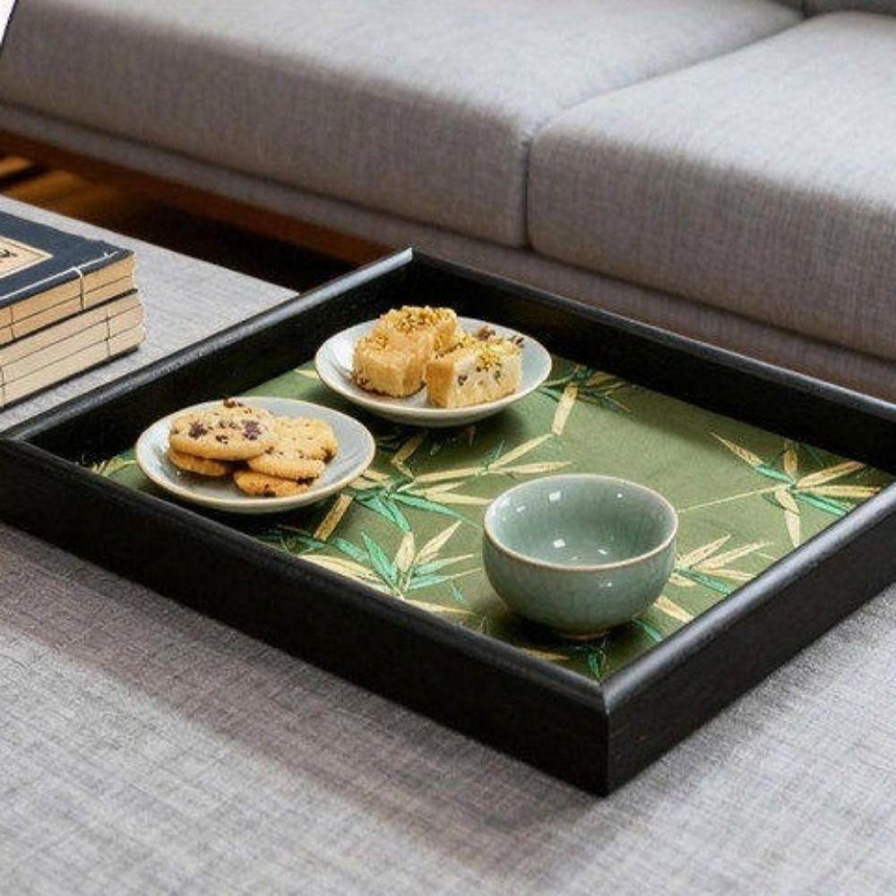 Large Capacity Bamboo Leaf Serving Tray Chinese Style Rectangular Storage Tray  Living Room