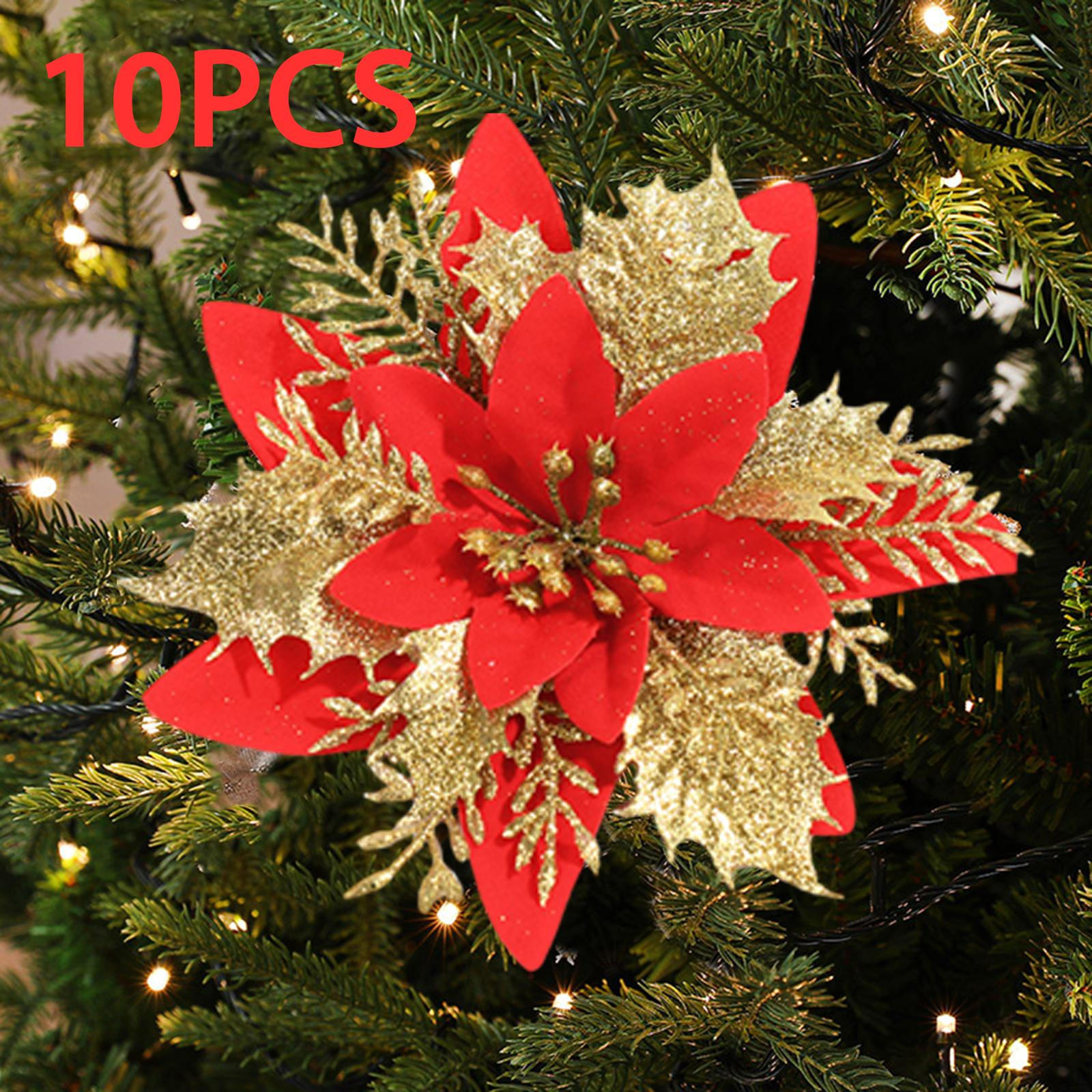 10 шт. искусственные пасхальные цветы Блеск Пуансеттия Рождественский цветок имитация свадьбы красный