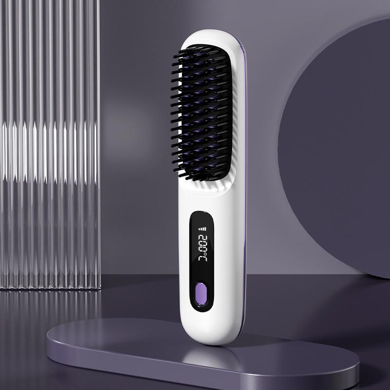 Wireless Dual-Use Fluffy Hair Comb: Ion Technology Safe for Hair, Portable Electric Straightening & Curling Comb