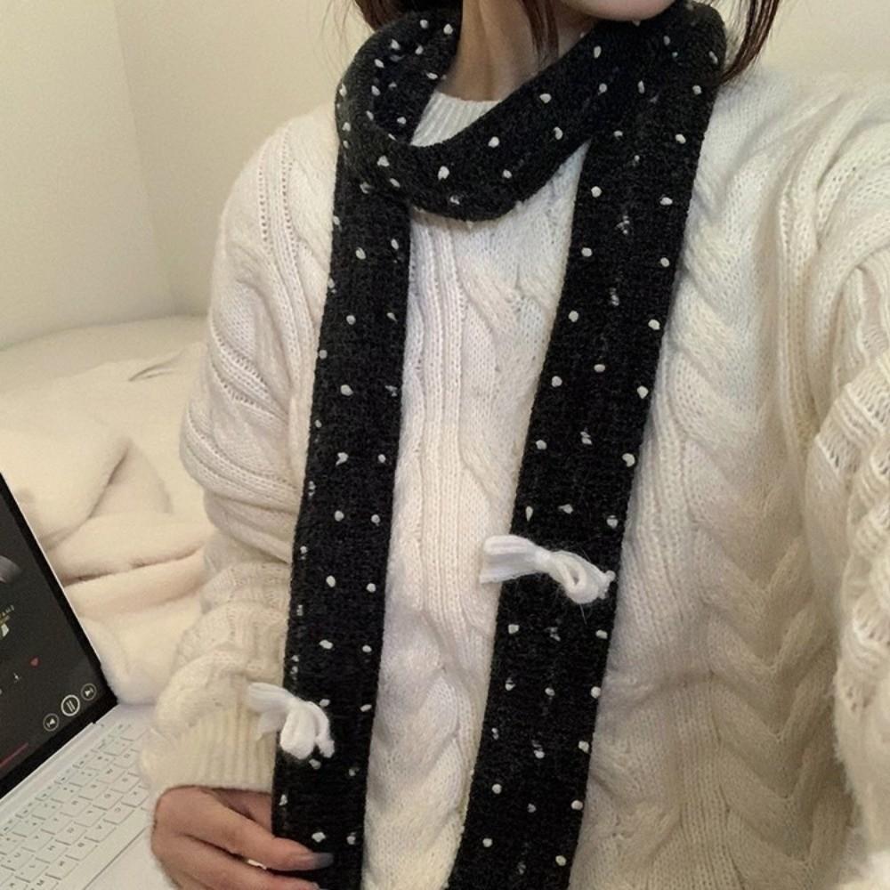Polka Dot Bow Wool Shawl Harajuku Long Narrow Scarves All-match Knitted Scarf  Streetwear