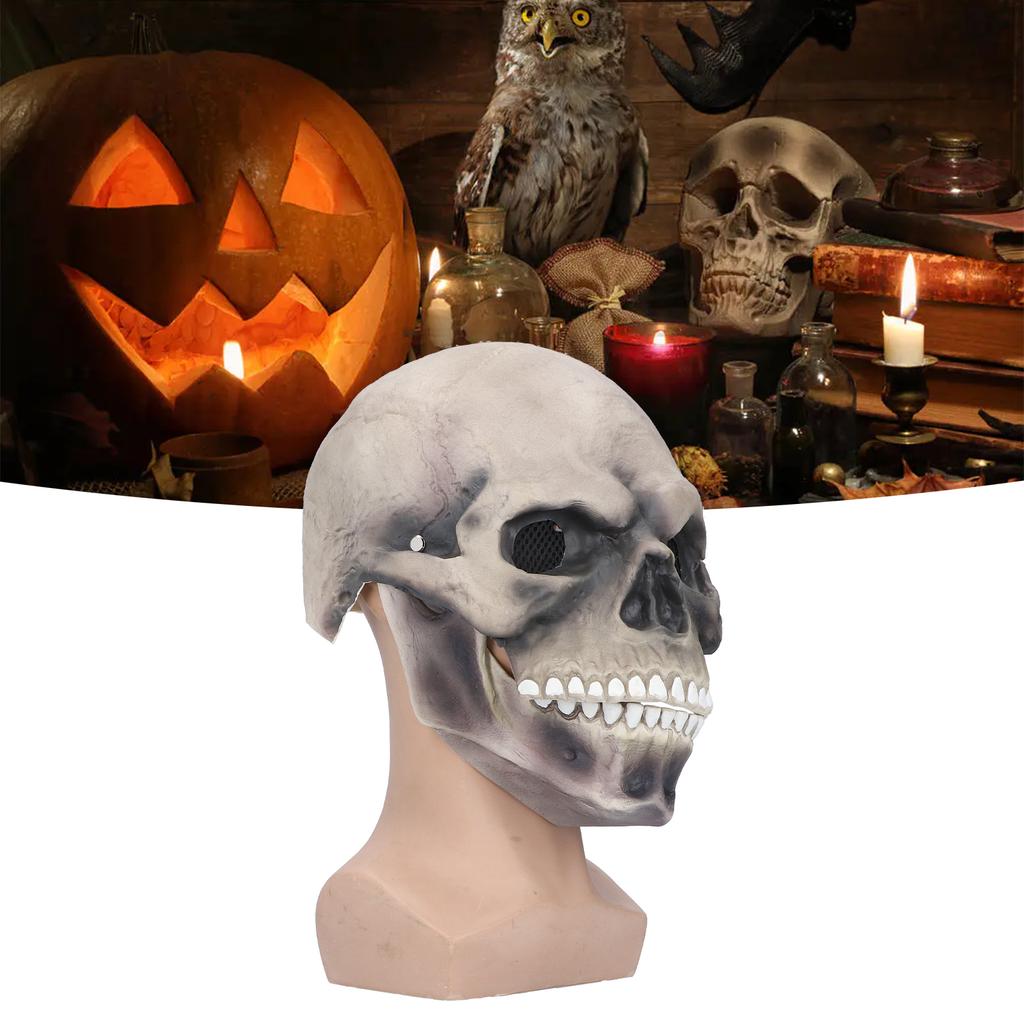 Halloween Scary Skull Mask Adult Full Head Latex Skull Helmet Glowing Eyes with Moving Chin