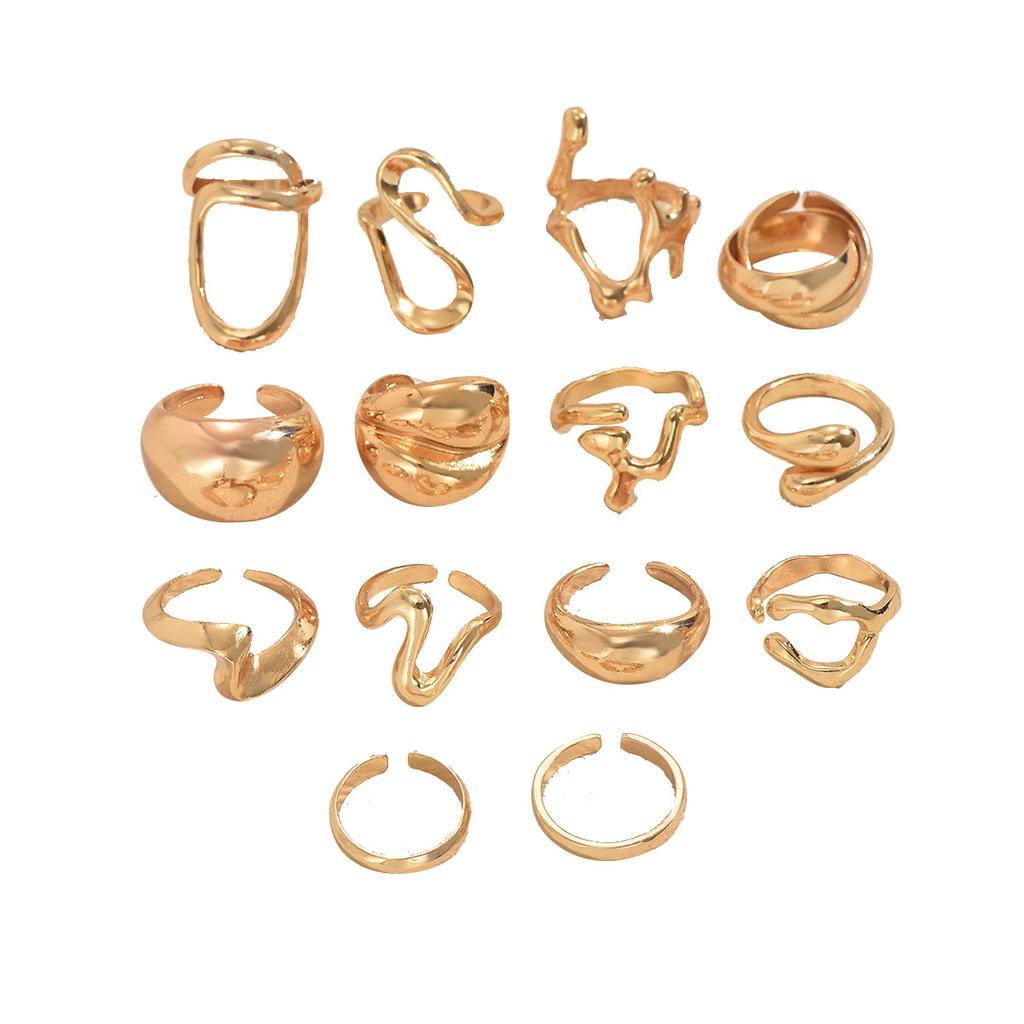 Geometric Ring Set Versatile Metal Line Winding Design Open Ring Niche High-end Women
