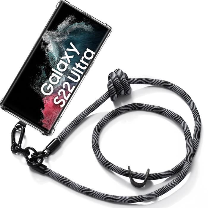 Coque - BOOLING - pour Samsung Galaxy S22 Ultra - Protection Antichoc - Cordon Démontable - Silicone Gris