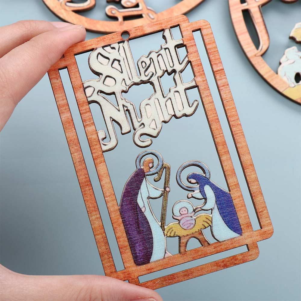Easter Wooden Hollow Cross Handmade DIY Crafts Nativity Scene Pendants The Birth of Jesus Decorations Christmas Tree Ornaments