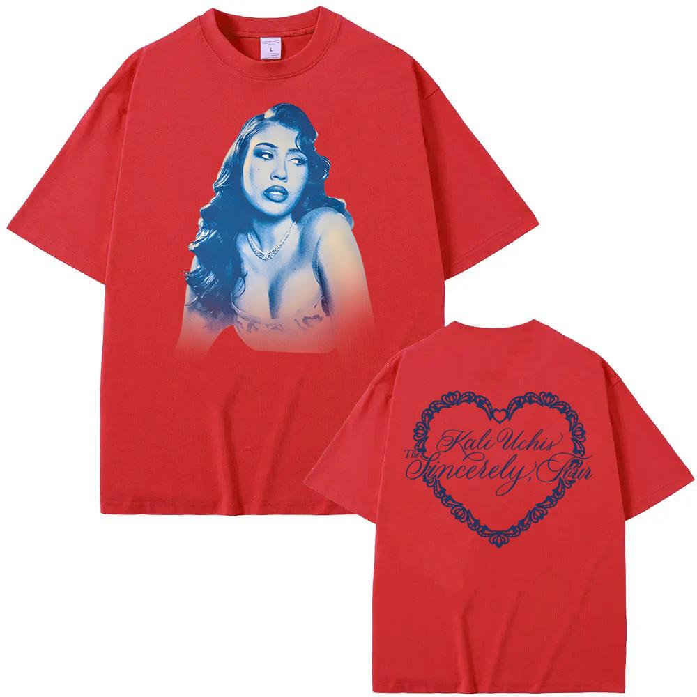

Kali Uchis Sincerely T-SHIRT 2025 New Style Round Neck Summer Cotton High Quality Fashion Tshirt Singer s Same Style T Shirt XS червоний