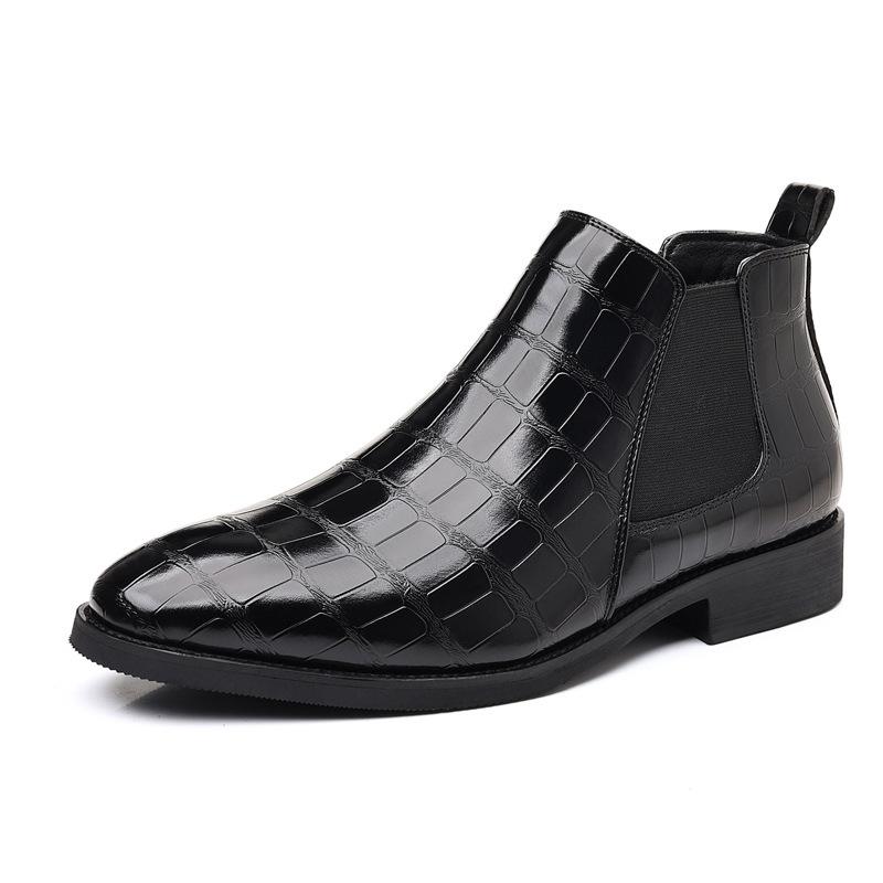 Q88 Chelsea boots men's British style fashion pointed retro crocodile pattern hair stylist casual high-top leather shoes tide
