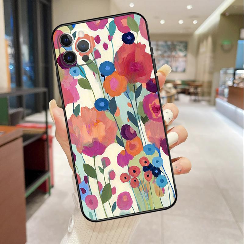 Colourful Flower Painting Art Phone Case For iPhone 16 15 14 11 12 13 17 Pro Max mini 15 Plus 16e 17 Air Protective Cover