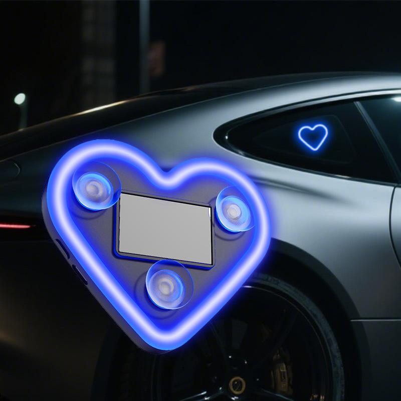 Car Dashboard Decor Neon Heart Light Solar/USB Rechargeable With 5 Lighting Modes Cute Decor For Car Interior Home Party Atmosphere Lamp