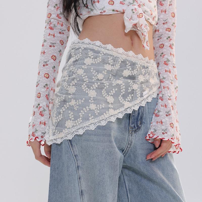 Women S White Lace Tie Triangle Scarf For Jeans Decoration