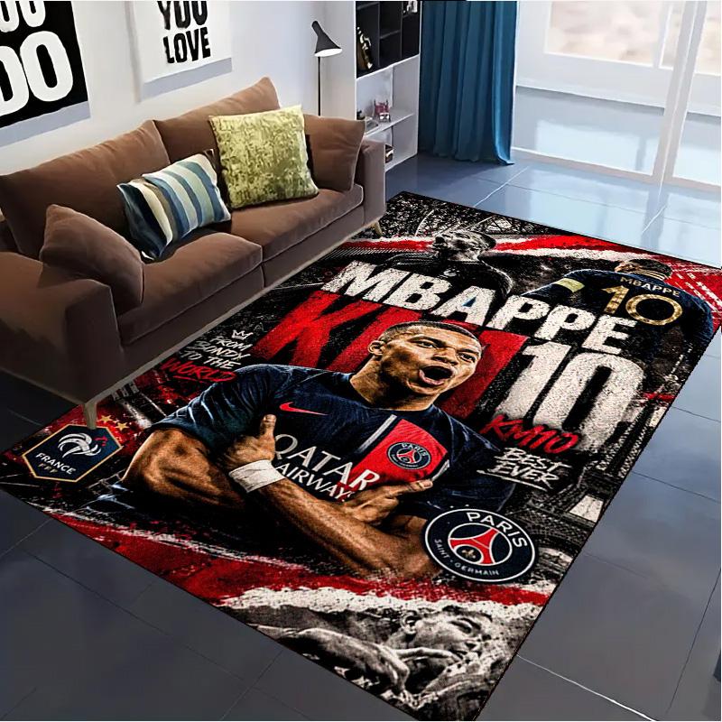 Mbappé Teppich für Wohnzimmer Schlafzimmer Zuhause Sofadekoration, Rutschfeste Bodenmatte für Kinder