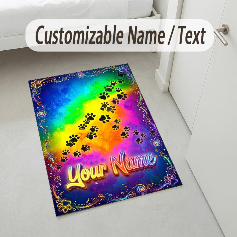 Dog Theme Crystal Velvet Rug Personalized Custom Name Text Soft Floor Mat Home Decor