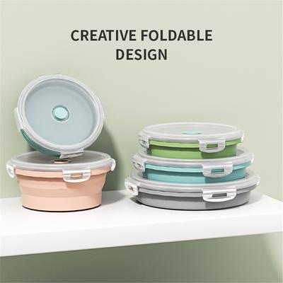 Recipiente de armazenamento de alimentos dobrável com tampa Recipiente de alimentos de silicone portátil Micro-ondas Freezer Caixa de almoço segura
