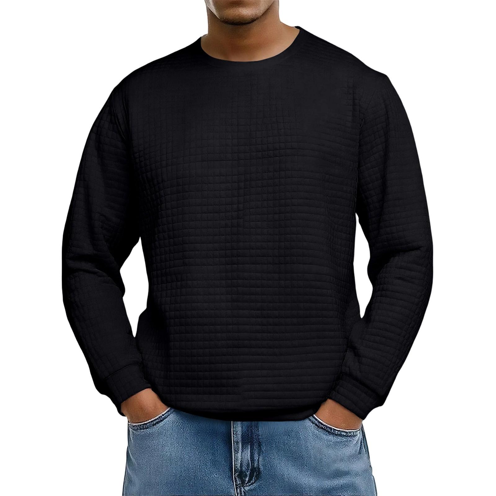 

Men s Loose-fitting Casual Waffle-weave Neck Long-sleeved Top L чорний