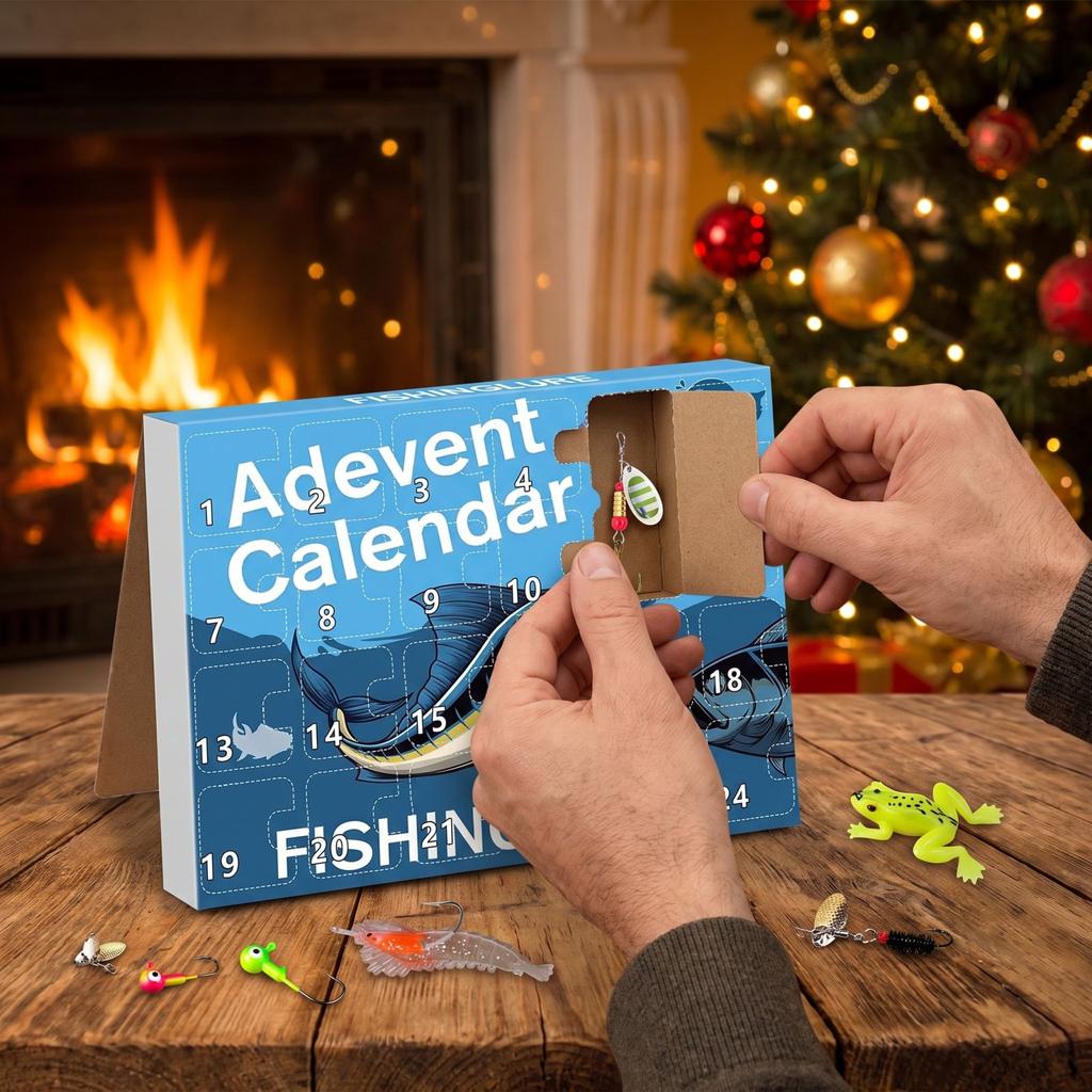 Fishing Themed Christmas Advent Calendar - Holiday Countdown Calendar for Anglers and Fishermen