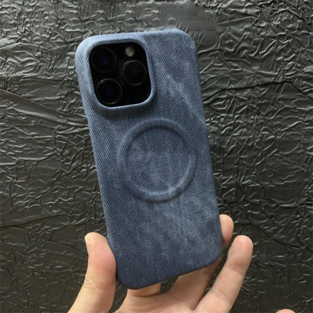 Luxury Magnetic Denim forMagsafe Case foriPhone 17 Air 16 15 14 13 12 Pro Max Plus PU Leather Wireless Charge Half-Frame Cover