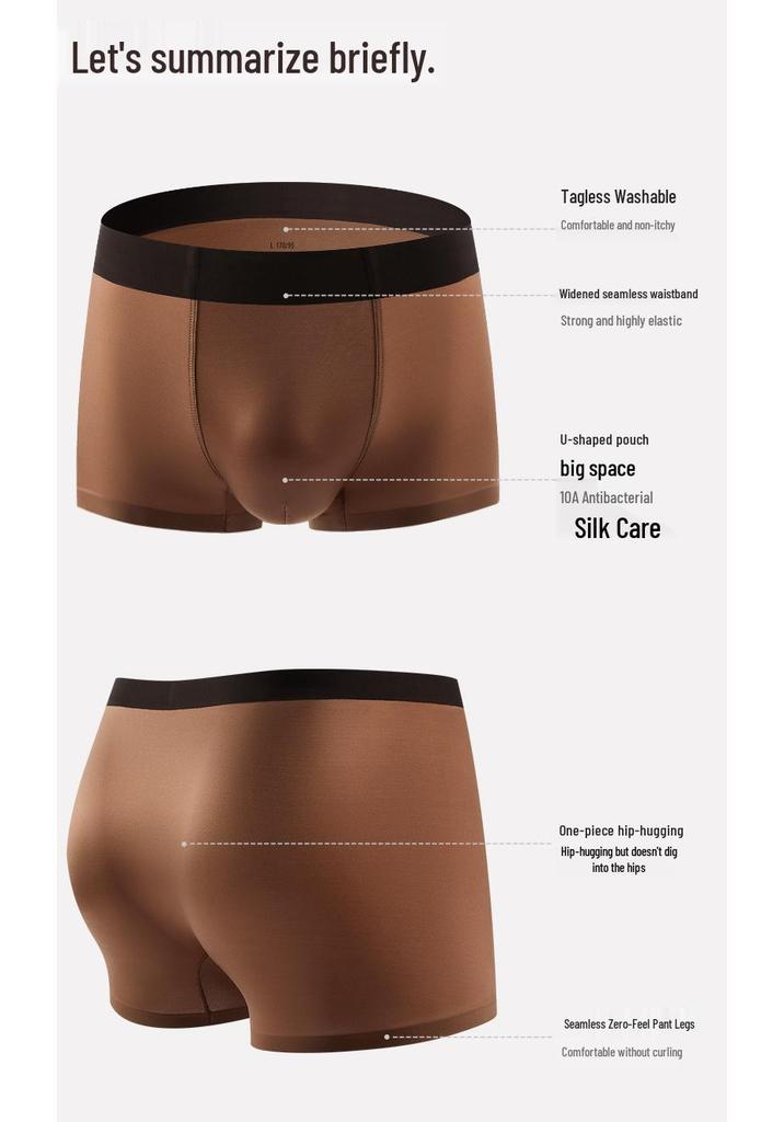 Seamless Quick-Dry Ice Silk Men's Antibacterial Boxer Briefs with Breathable Mulberry Silk Crotch