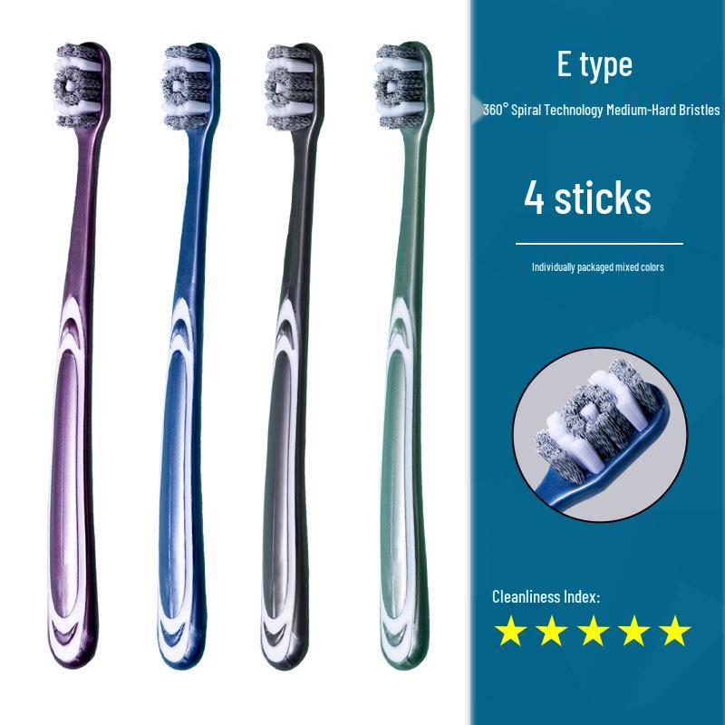 360° Medium-Hard Bristle Toothbrush for Effective Stain Removal - Spiral Filament, Soft Bristle, Adult Size