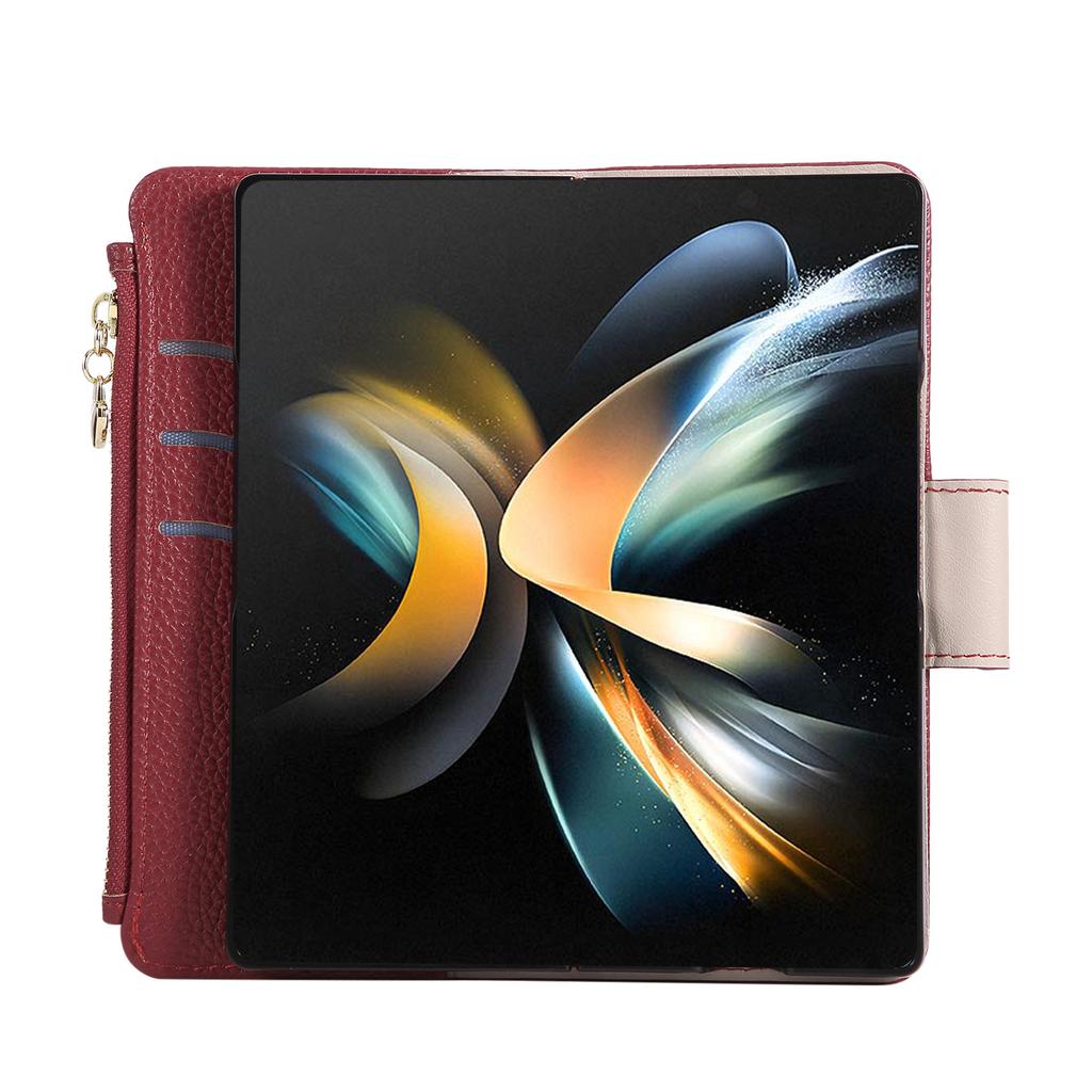 Applicable to Samsung Z Fold7 mobile phone leather case Z Fold5 folding mobile phone lychee pattern zipper wallet oblique span case