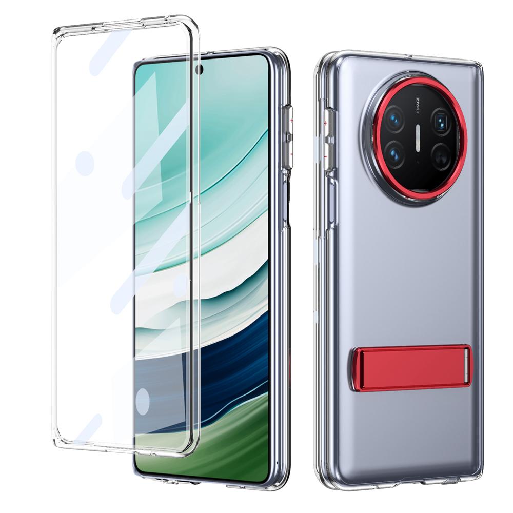 KEYSION Transparent Case for Huawei Mate X6 X5 X3 Hard PC Metal Kickstand Shockproof Phone Cover with Glass Screen Protector