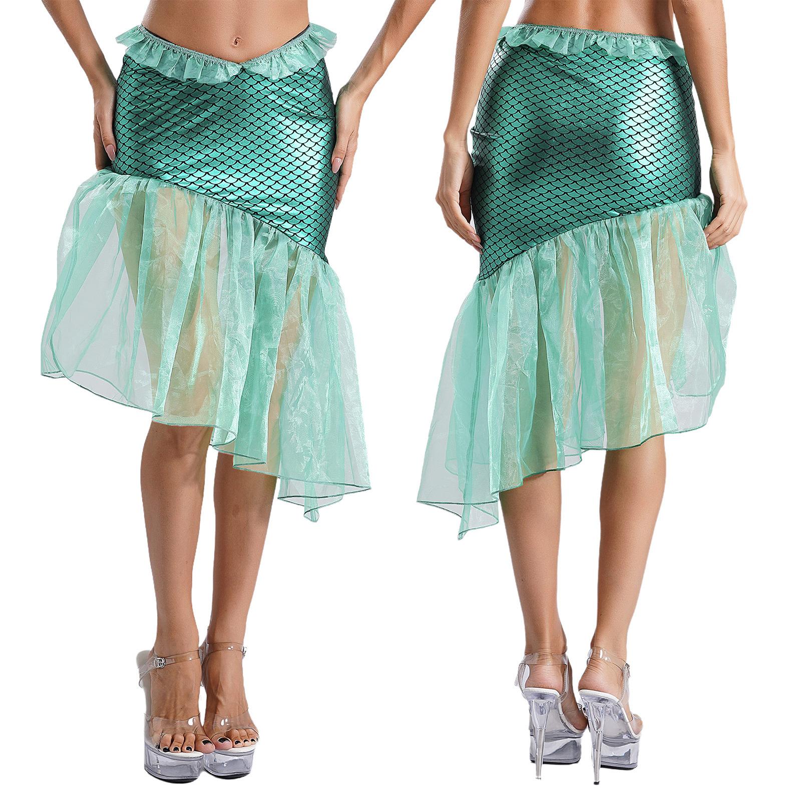 

Женская юбка с оборками и принтом «рыбья чешуя», юбка для латинских танцев, юбка-русалка, костюм для косплея на Хэллоуин и карнавал S светло-синий