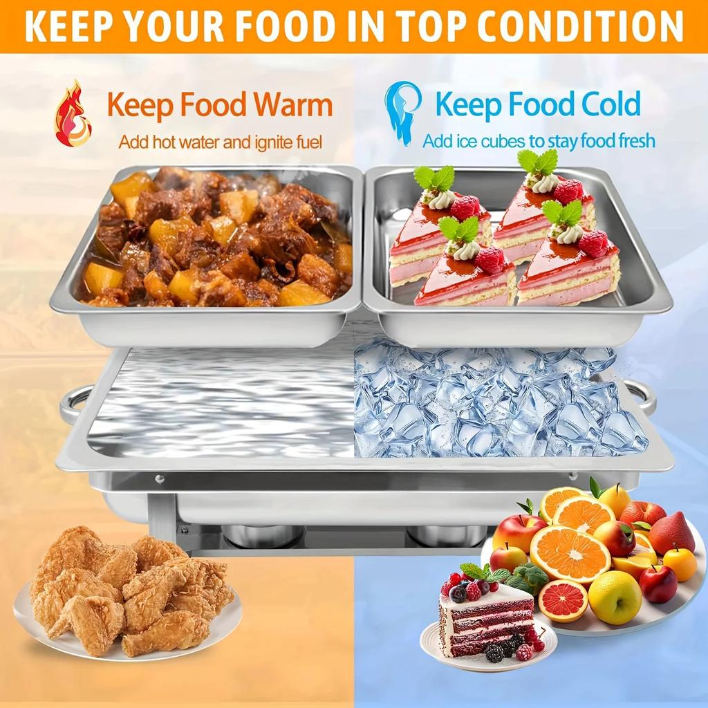 1/2/4/6/8 Pack 8QT Half Pan Stainless Steel Food Warmer Chafer Complete Set Perfect  Party Catering, Buffet,  Food Warm