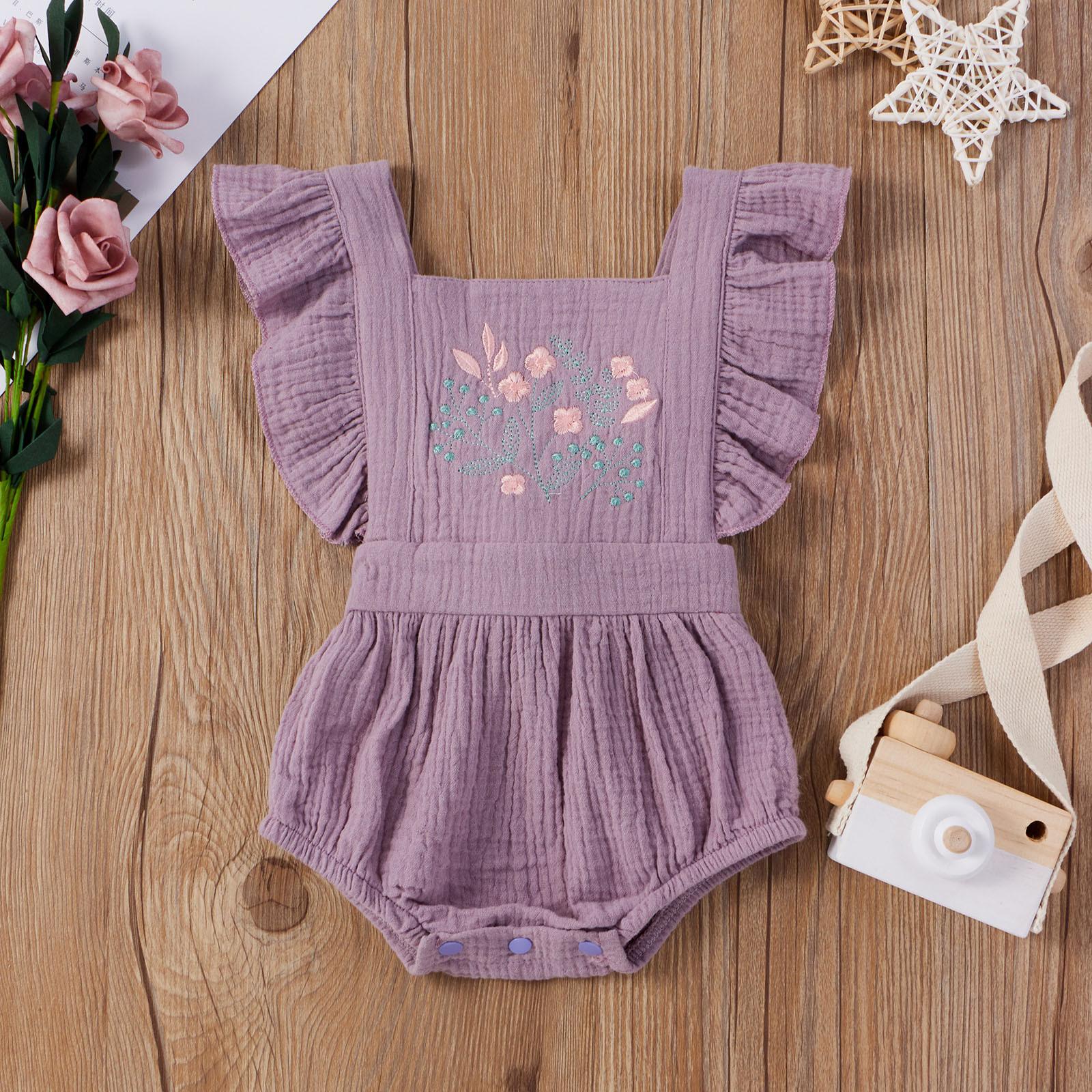 

Вышивка цветами Комбинезон без рукавов Повседневный летний хлопковый комбинезон 70 фиолетовый