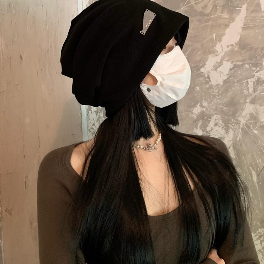 Lazy Wind Big Head Circumference Pile Hat Women's Spring and Autumn Fashion Pullover Cold Hat Showing Face Small Bag Head Hat Women's Autumn