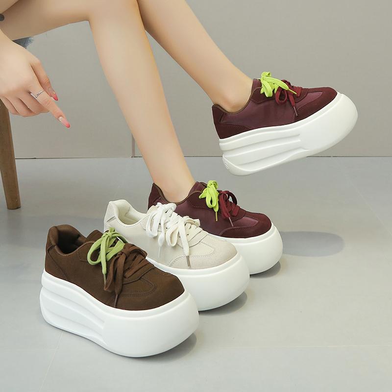 Fashion Women's Thick Bottom Sneakers Autumn New Style Genuine Leather Breathable Beaded Versatile Casual Board Shoes