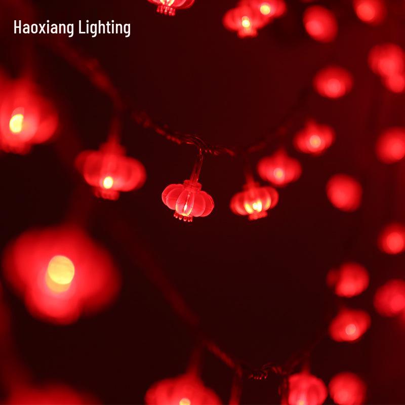 Red Lantern String Lights with Chinese Knots - Outdoor New Year and Lantern Festival Decoration, Flashing Starry Sky LED