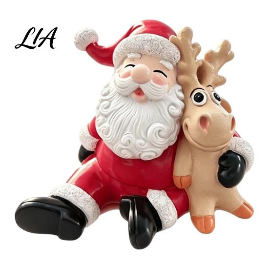 Festive Figurine for Shop Display Christmas Santa Claus Figurine, Resin Elk Statue, Cute Eve Gift Friends Holiday Desktop Decoration Home Tabletop