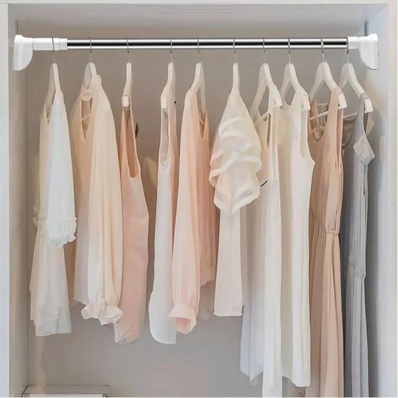 Adjustable Telescopic Rod Stainless Steel Clothes Rail Hanger Rod Clothes Rail Wardrobe Fixed Clothing Rack Varal Drying Rack