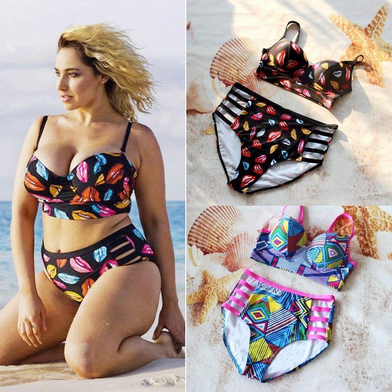 Stylish Women Push Up Padded Plus Size Bikini Set With High Waist Design For Comfort