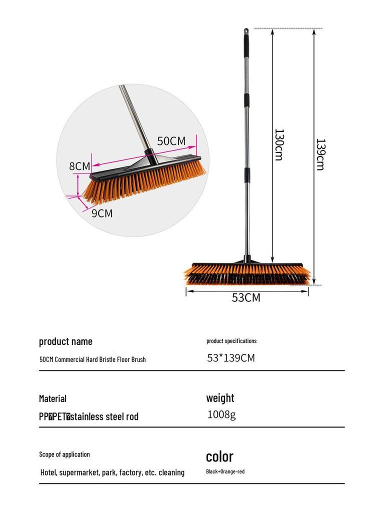 Large Commercial Stiff Bristle Floor Scrubber Brush with Long Handle for Cement, Moss, Marble, and Tile Cleaning